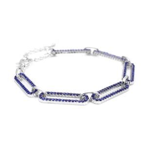 Blue Austrian Crystal Paperclip Chain Bracelet Silver Tone Adjustable 7.5-9.5"